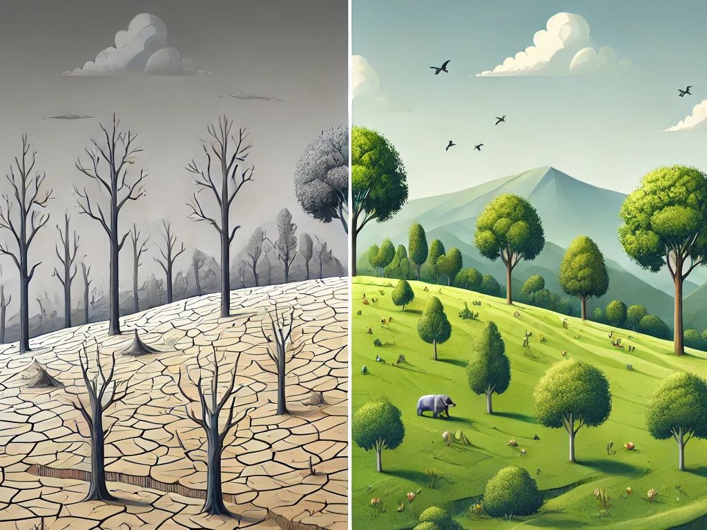 Vorher-Nachher-Bild einer Landschaft