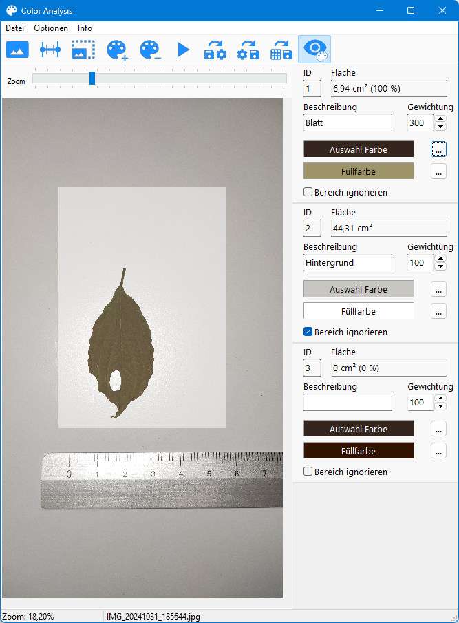 Screenshot: Braunes Blatt und Maßstab