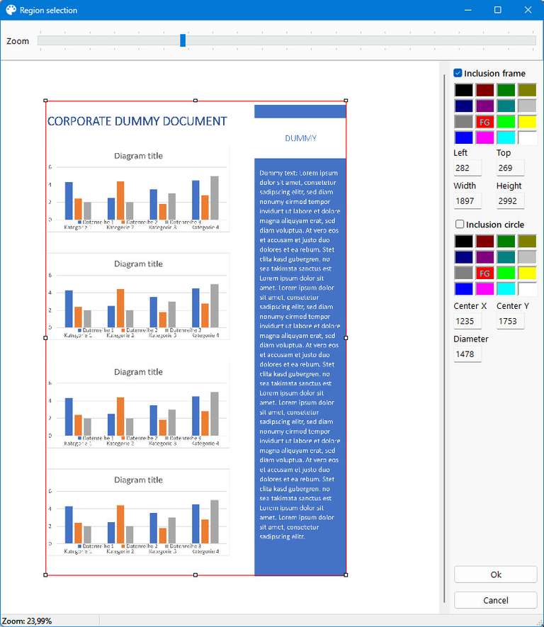 Screenshot: Modul Bereichsauswahl